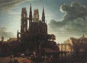 Karl friedrich schinkel Gothic Cathedral by the Waterside (mk45) oil painting on canvas